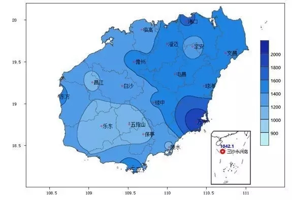 2015年海南省年降水量分布图(单位:毫米)