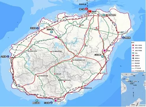 海南岛综合交通规划图岛内交通设施:铁路及城市轨道.